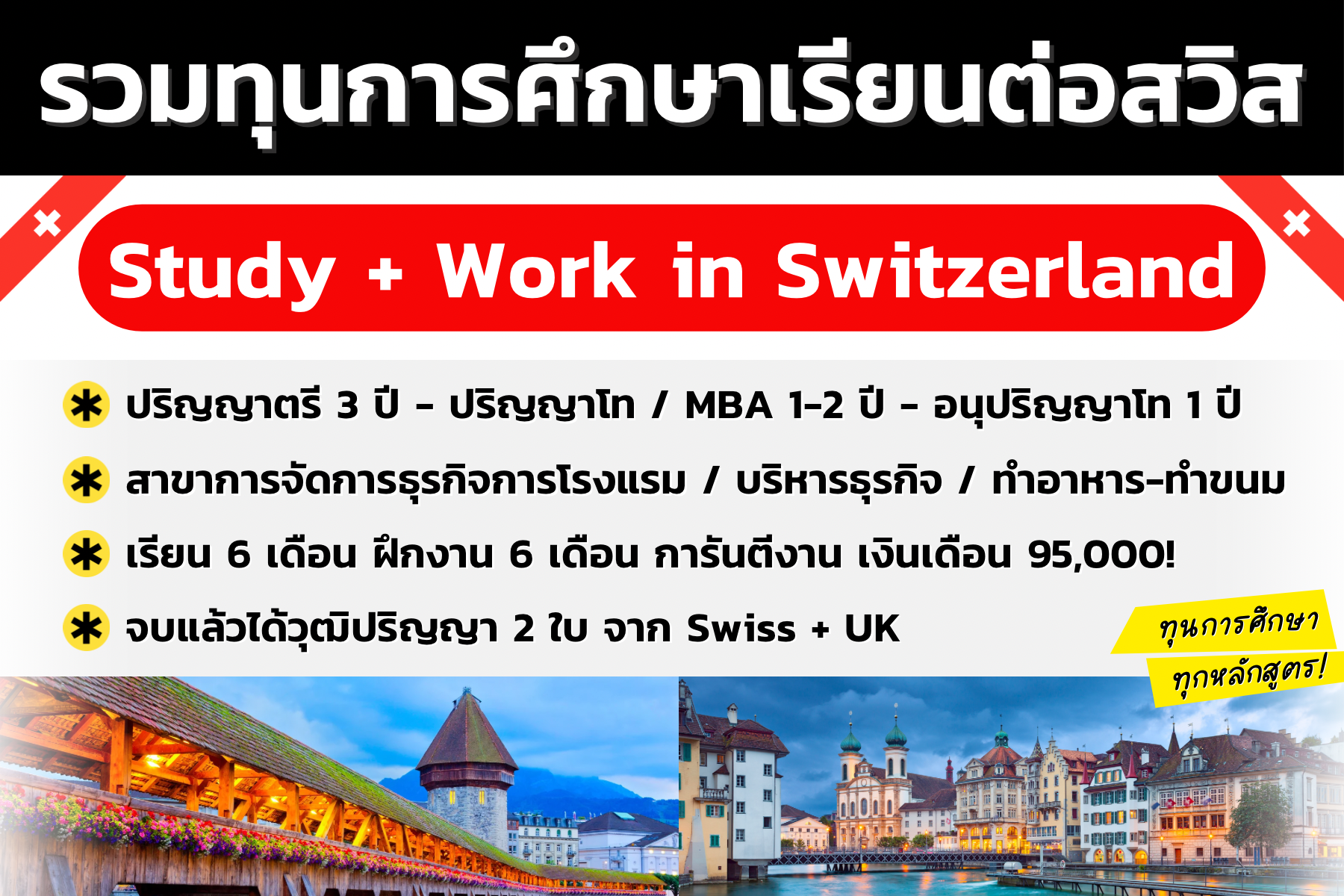 รวมทุนการศึกษา Study + Work Switzerland