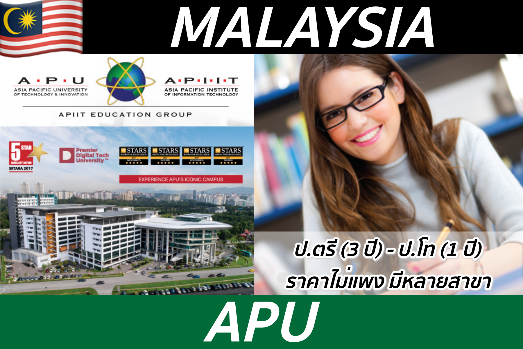 ป.ตรี-ป.โทที่ APU, Malaysia มีหลายสาขาให้เลือกเรียน ราคาไม่แพง นร.ไทยน้อย